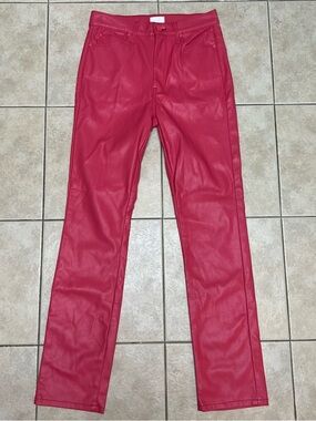 Mother The Dazzler Skimp Faux Leather Pants Size 29 Pink High Rise Slim Leg